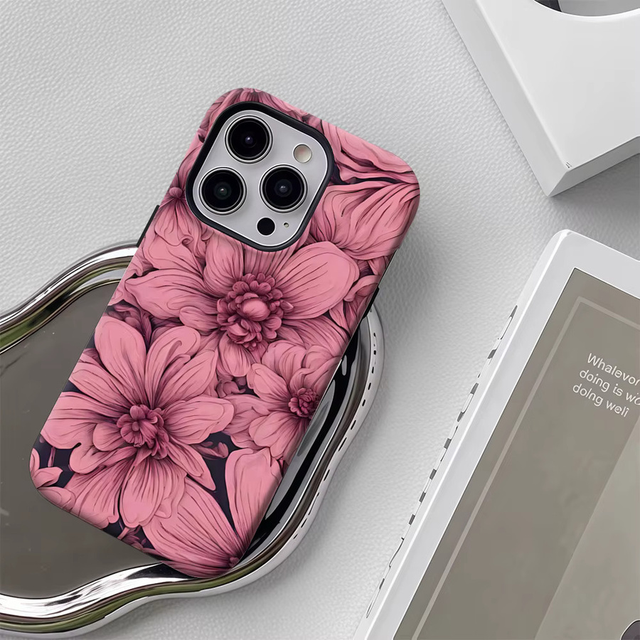 Robuste Magnetische Handyhülle mit Rosa Dahlie Kunstmotiv von Potdemiel für iPhone 17 16 15 14 13 Pro Max Plus in Pink - Bild 5