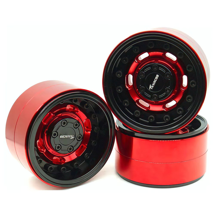 TxxRcss RC 1.9 Beadlock-Räder, Aluminium-Upgrades, Metall, Schwarz, Rot - Bild 2