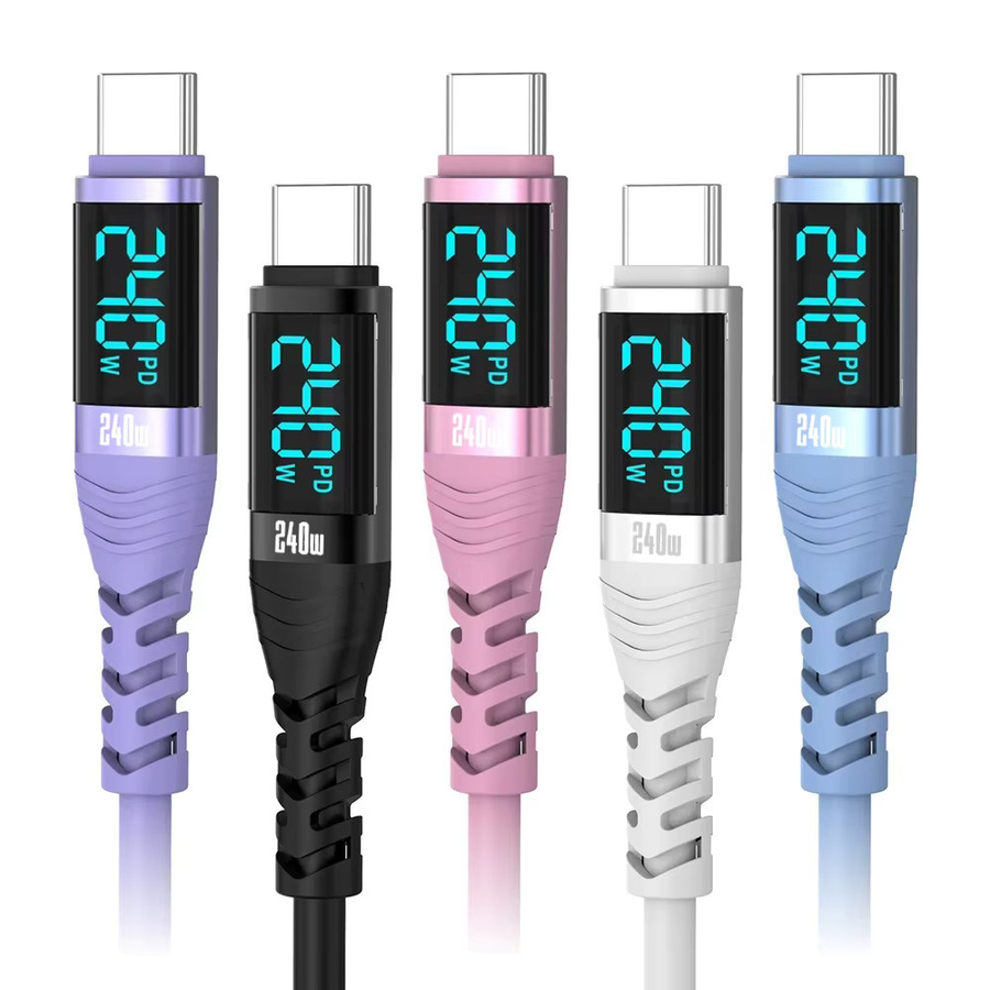 NNBILI USB-C zu USB-C Flüssigsilikon-Schnellladekabel mit Digitalanzeige, 240W PD 3.1, Pink/Multicolor - Bild 5