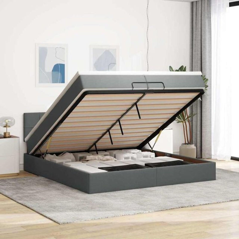 vidaxl Ottoman Polsterbett mit Matratzen und LED-Beleuchtung in Dunkelgrau, B/T: 200 x 200 cm - Bild 1