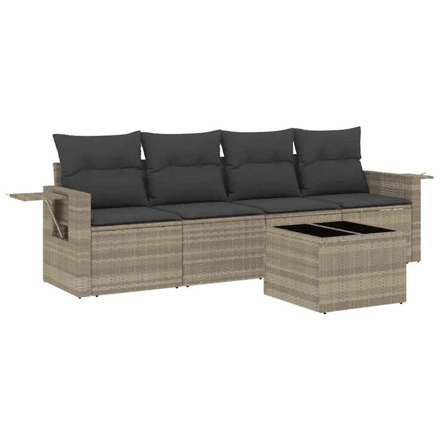 vidaXL 5-teilige Garten-Sofagarnitur aus Poly-Rattan mit Kissen in Hellgrau - Bild 2
