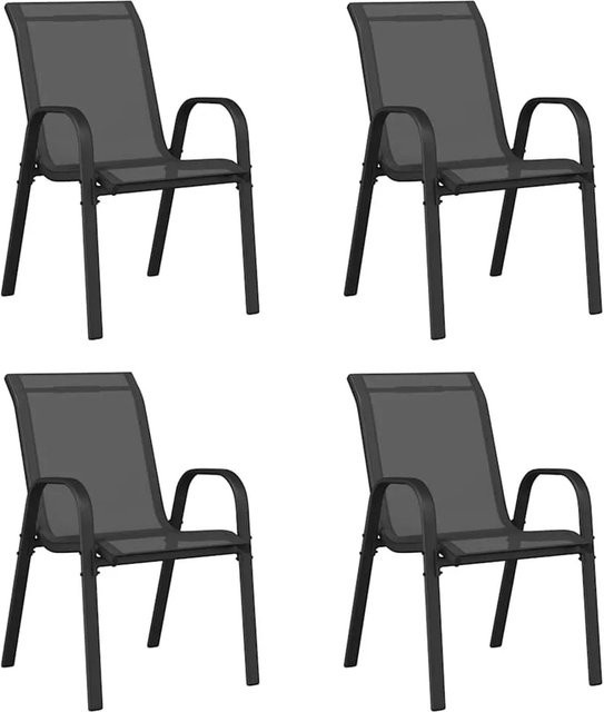Furnicato Stapelbare Gartenstühle 4er Set Schwarz aus Textilene und pulverbeschichtetem Stahl - Bild 1