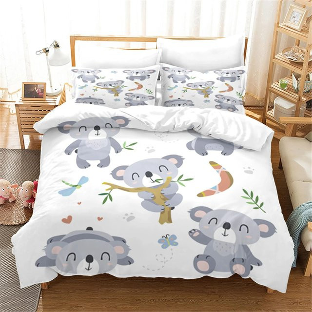 Binchi Outdoor Product Bettwäscheset mit Cartoon Koala und Regenbogen Motiv, 2-teilig aus Mikrofaser, Farbe: Mehrfarbig/Weiß, B/H: 70 x 133 cm - Bild 1