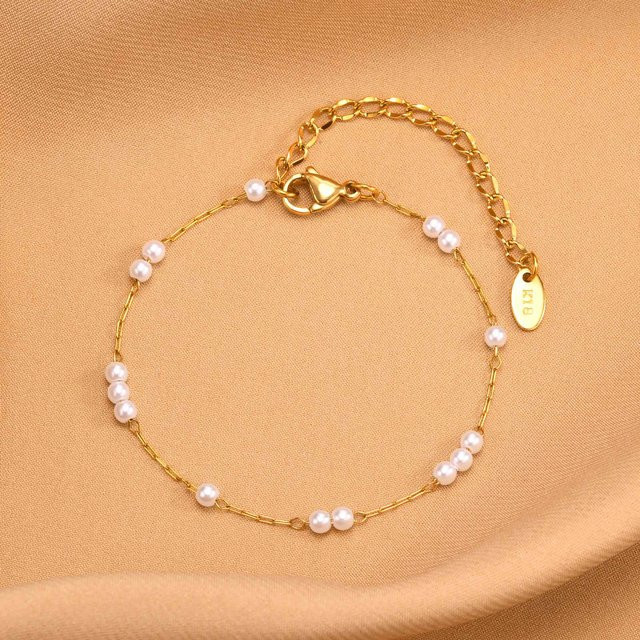 Myfresty Armband Perlenkette, Edelstahl, Gold, Damen - Bild 1