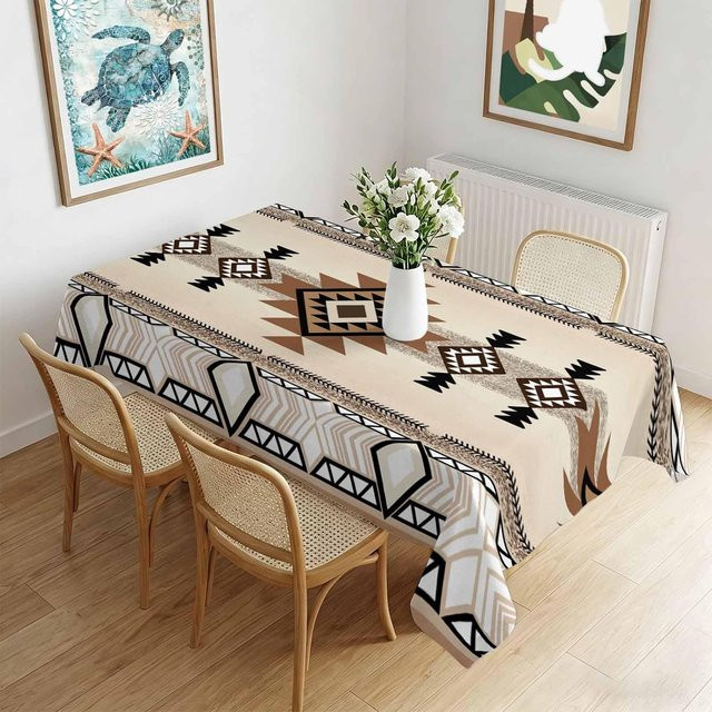 Wasserdichte Tischdecke von JINGYUE Pet in Braun und Beige mit aztekischem Retro-Design, rechteckig, B: 140 cm, L: 300 cm - Bild 1