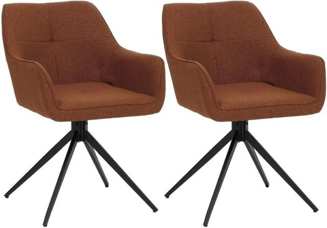 2er-Set MCW Esszimmerstuhl O47 mit Armlehnen in Orange, drehbar mit Auto-Return Funktion, Stoffbezug, modern - Bild 2