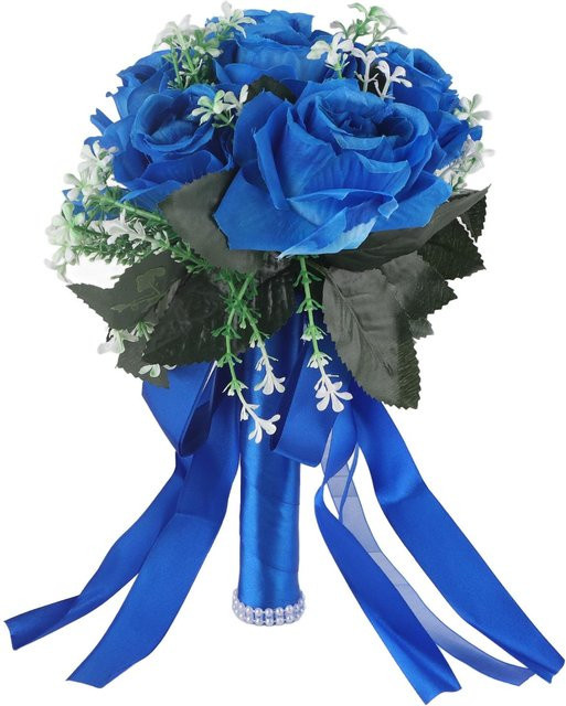 Künstlicher Rosenstrauß Neoglint in Grau und Blau aus Textil für Hochzeiten und Valentinstag - Bild 1