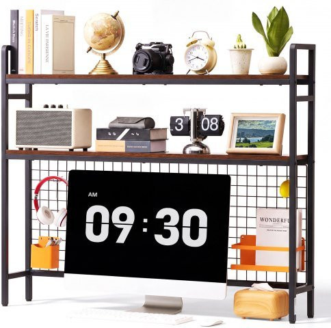VEVOR Schreibtischregal mit 3 Ebenen in Schwarz, Organizer aus Metall und Holz für Büro und Zuhause - Bild 1