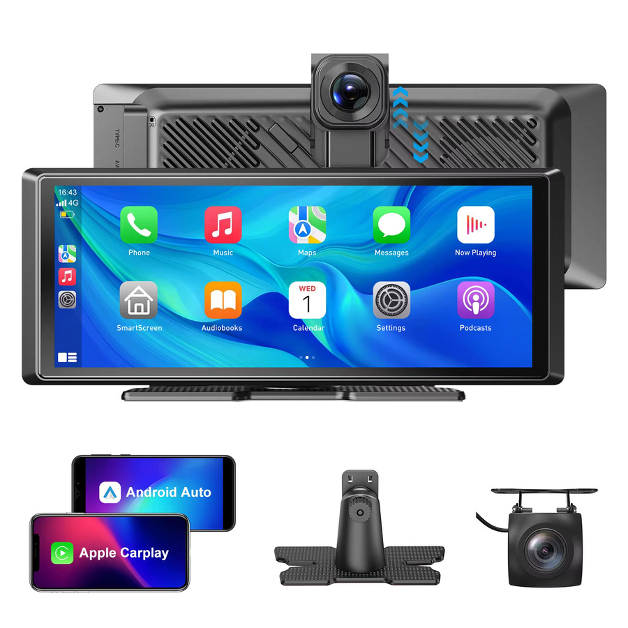ESSGOO Universelles tragbares CarPlay Autoradio mit 8,1 Zoll 4K+1080P Dual-Objektiv Dashcam, Android Auto, Bluetooth, AUX und Rückfahrkamera in Schwarz - Bild 7