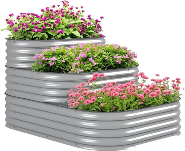 Outsunny Hochbeet aus Metall in Silber mit 3-stufigem Pflanzkasten für deinen Garten, B/H/L: 109 x 82 x 158 cm - Bild 1