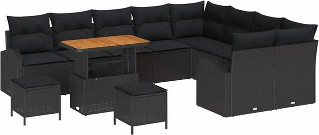 vidaXL Garten-Sofa-Set 12-tlg in Schwarz mit Kissen, Ottomane und Couchtisch inklusive integriertem Stauraum - Bild 1