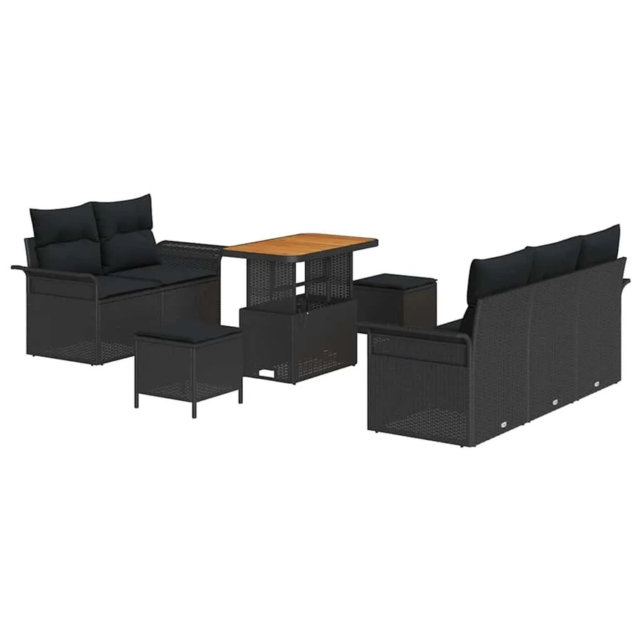 vidaXL Garten-Sofa-Set 8-teilig aus Poly Rattan und Stahl in Schwarz mit Sitzkissen - Bild 2