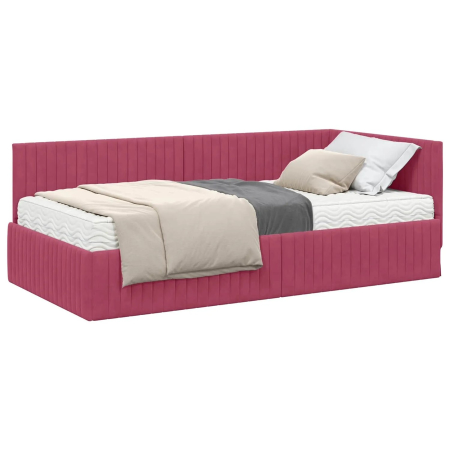 vidaXL Eckbettgestell mit Kopfteil und 2 Matratzen aus grünem Samt, B/T/H: 90 x 200 x 36,75 cm - Bild 1