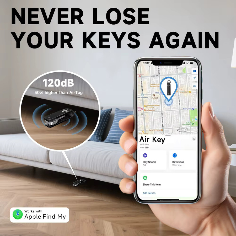 Schlüsselorganisator kompatibel mit Apple Find My mit integriertem AirTag-Chip für 2-6 Schlüssel, GPS-Tracker für Autoschlüssel, nur für iOS verfügbar - Bild 4