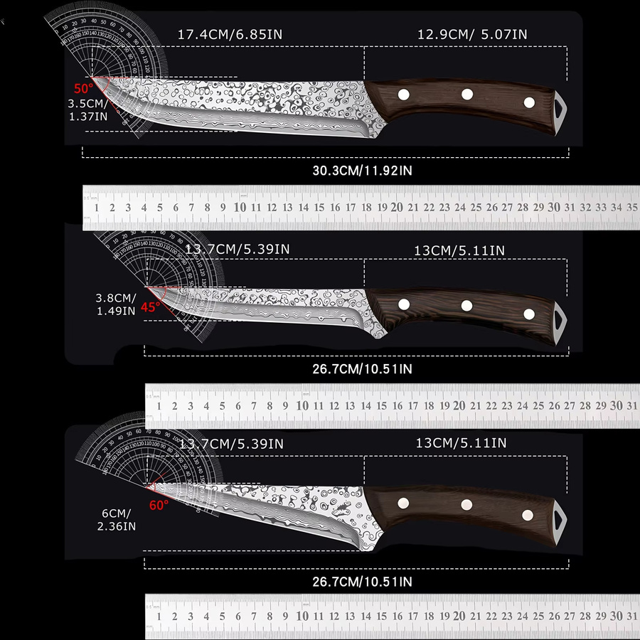XIAOTIANLAI Japanisches Kochmesser-Set, 3-teilig, Silber, mit Holzgriff zum Schneiden von Fleisch und Geflügel - Bild 7