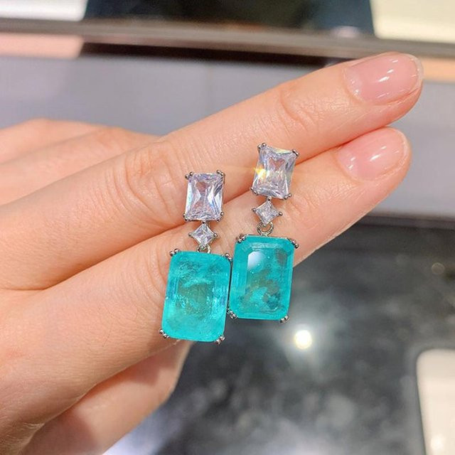 YIRAN Jewelry Ohrhänger, blauer Stein, Zirkonia, Kristall, Kupfer, Damen - Bild 1