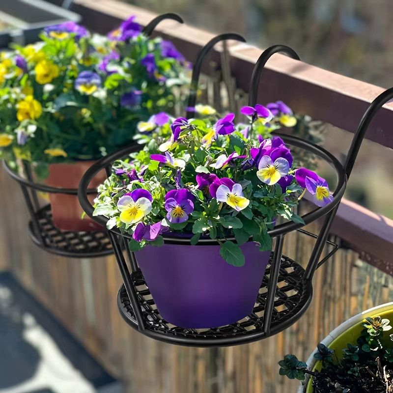 CH CACILLO 3er-Set Wand-Blumentopfhalter aus Eisen, rund, schwarz, für Balkon und Garten - Bild 5