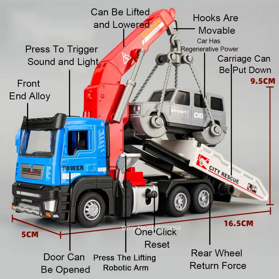 MINI AUTO Doppel Haken Wrecker Transport Kran, Modell Spielzeug, 1:32, Metall, mit Licht und Sound - Bild 3