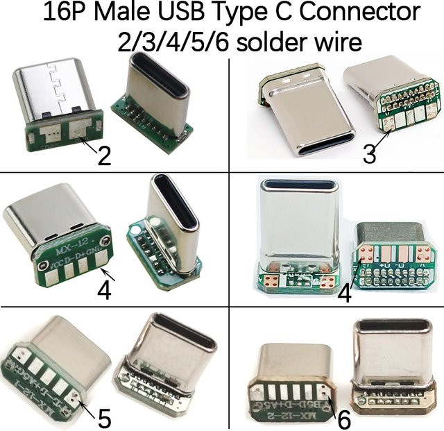 ChengHaoRan USB Type-C Stecker 16P Vertikaler Daten- und Ladeport in Silber für PCB-Lötungen - Bild 1