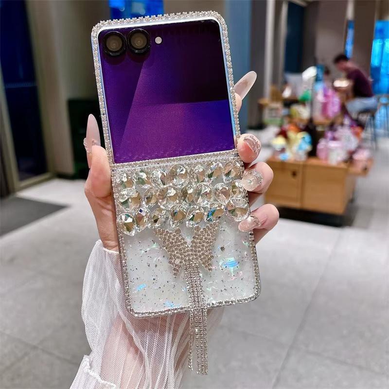 Luxus Glitzer Diamant Schmetterling Strass Handyhülle für Samsung Galaxy Z Flip 3 4 5 6 7 FE in Pink Multicolour Stoßfeste Schutzhülle - Bild 2