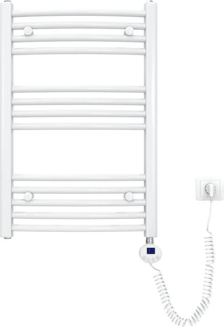 Emke Elektrischer Badheizkörper Gebogen mit Thermostat und Handtuchtrockner in Weiß, B: 75 cm, H: 50 cm, 300W - Bild 1