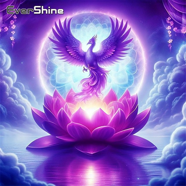 Evershine 5D Diamant-Mosaik DIY Stickerei Vogel und Lotus Motiv mit Strass-Steinen für die Heimdekoration B/H: 20 x 20 cm - Bild 1