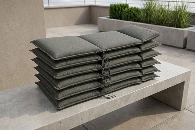 OUTFLEXX Green 6er-Set Sitzkissen für Hochlehner in Anthrazit mit ergonomischem Schaumstoff und Bindekordeln - Bild 1