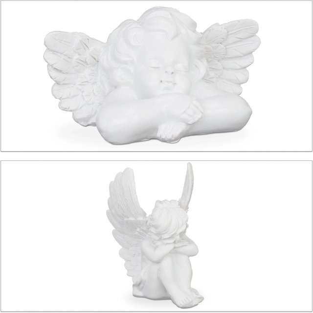 Relaxdays Grabengel 2er Set aus Polyresin in Weiß, frostbeständig und UV-beständig, H x B x T: 12,5 x 7,5 x 6 cm und 10 x 7,5 x 6 cm - Bild 1