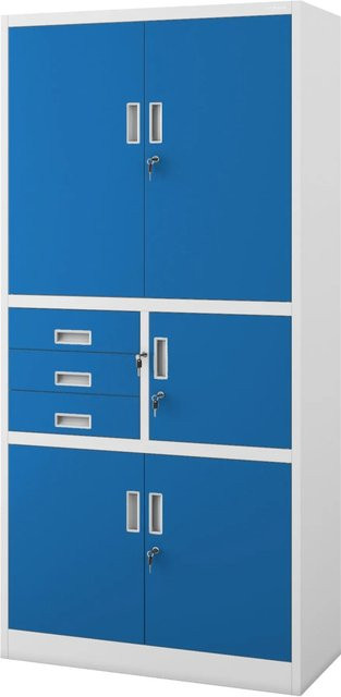 JAN NOWAK Aktenschrank FILIP II aus Metall mit Schubladen und Tresor, Grau-Blau, B/T/H: 90 x 40 x 185 cm - Bild 1
