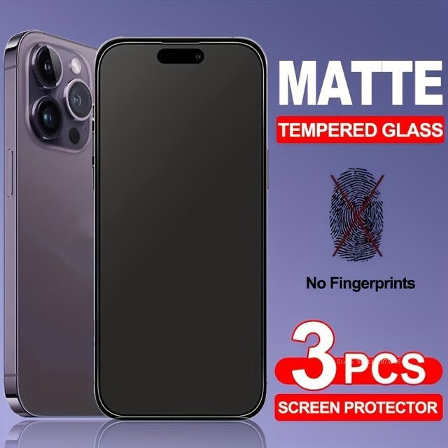 3er-Set Mattes Gehärtetes Glas als Displayschutzfolie für Apple iPhone 15 14 13 12 11 Pro Max XR XS 7 8 Plus in Transparent - Bild 1