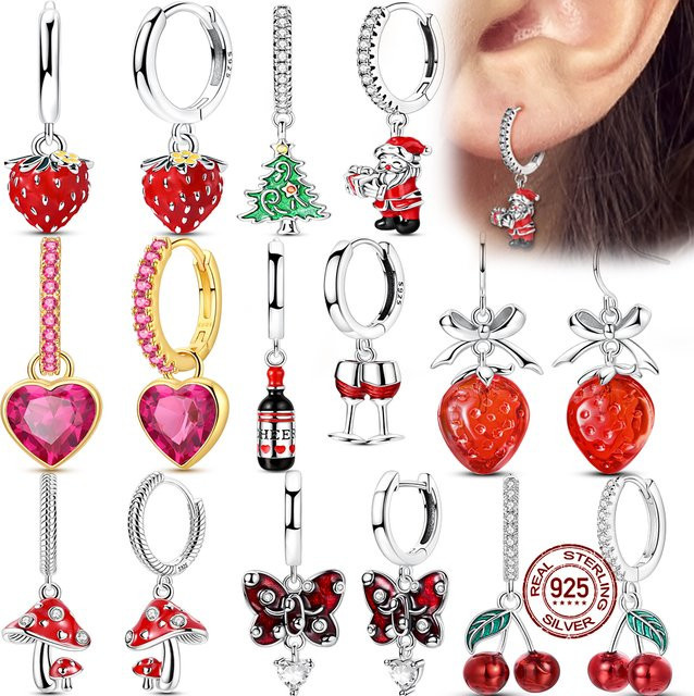 Ohrringe 925 Silber, Erdbeere, Weihnachtsmann, Damen - Bild 1