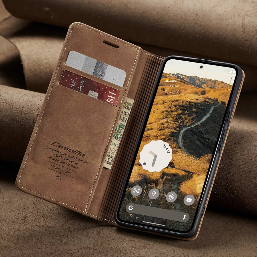 Business Retro Leder Handyhülle für Google Pixel 10 9 8 Pro XL mit magnetischem Flip-Kartenfach in Braun - Bild 3