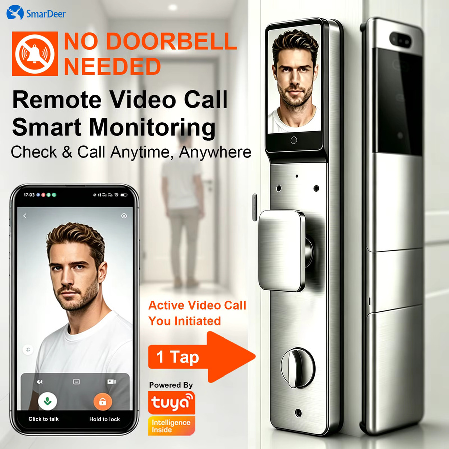 SmarDeer Smart Door Lock mit 3D-Gesichts- und Handvenenerkennung, IP66 wasserdicht, ultradünnes elektronisches Türschloss in Silber - Bild 3