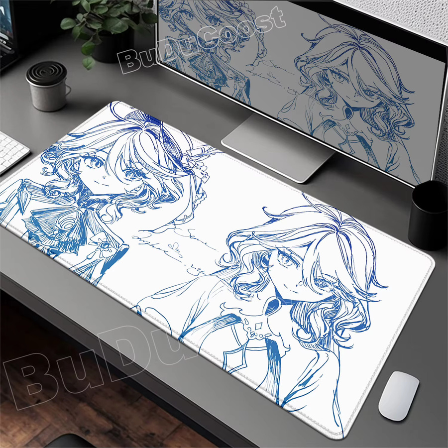 BuDuCoost Gaming Mousepad XXL Genshin Impact Furina Focalors Strichzeichnung Design rutschfestes Gummi-Mauspad für Laptop und PC - Bild 2
