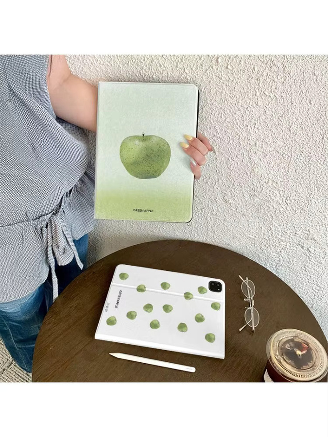 Schutzhülle mit grünem Äpfelmuster für Apple iPad Pro 10/11 Zoll und iPad Air 3/4/5 Generation in Grün und Weiß - Bild 4