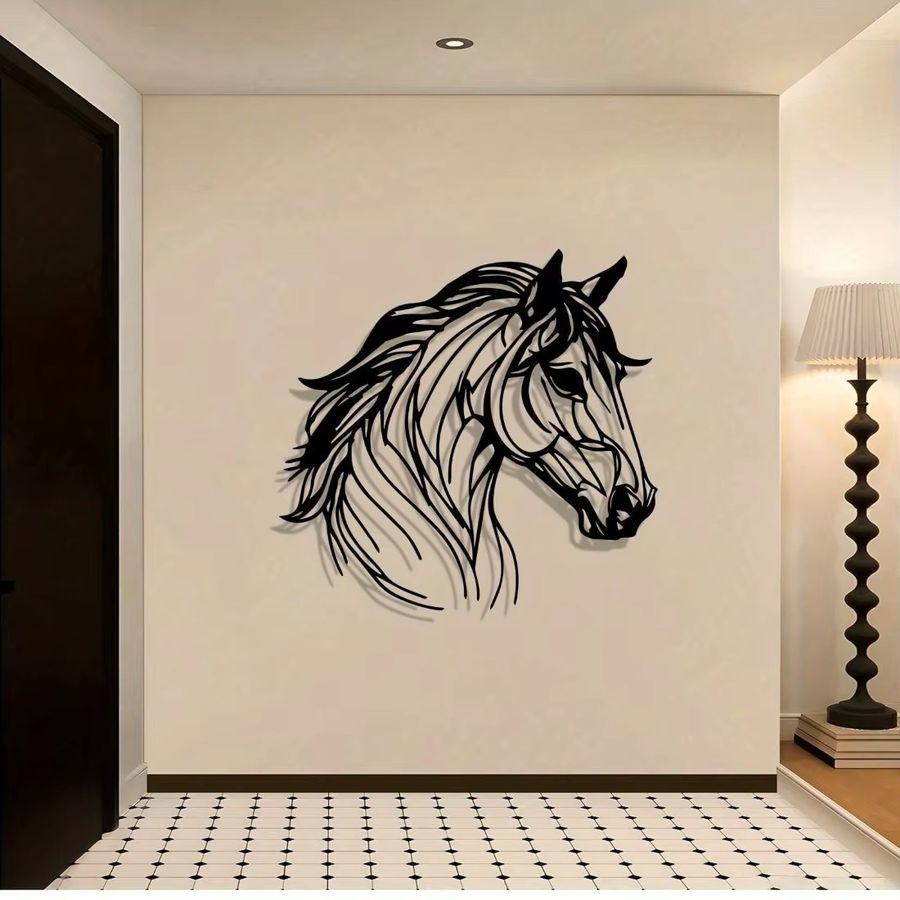 CIFBUY Vintage Wild Horse Metall-Wandkunst, minimalistische einzeilige Skulptur aus Eisen in Schwarz für deine moderne Wohnzimmerdekoration - Bild 3