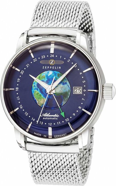Zeppelin Atlantik GMT Armbanduhr Automatik, Edelstahl, Blau, Herren, 42 mm - Bild 1