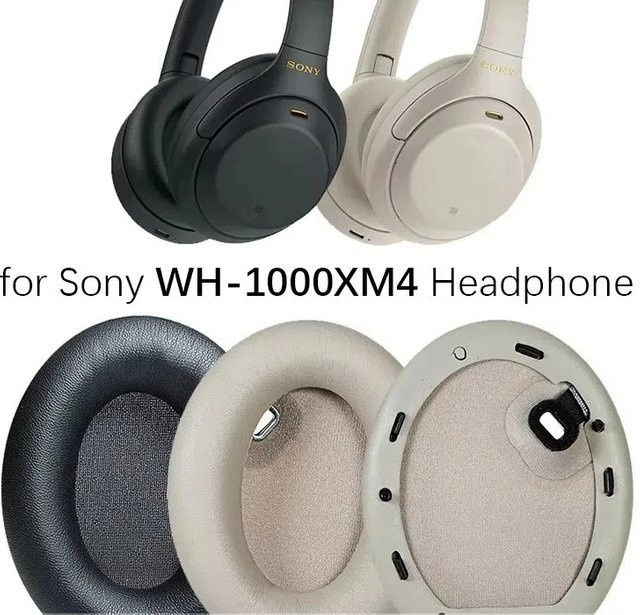Premium Ersatz-Ohrpolster für Sony WH-1000XM4 Over-Ear Kopfhörer aus weichem Memory-Schaum und Leder in Schwarz - Bild 1