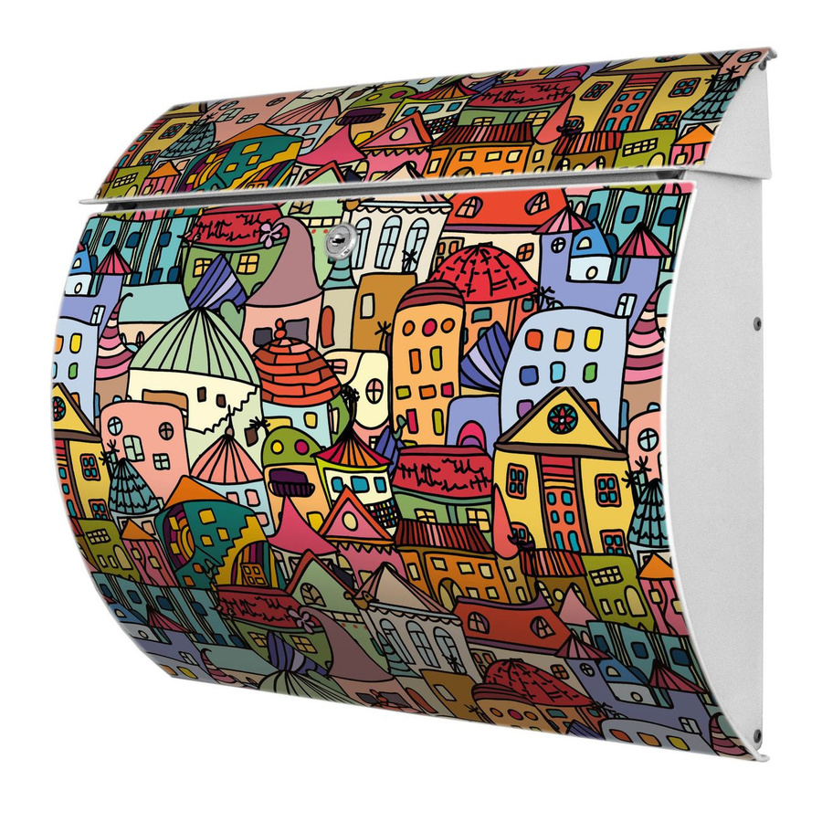 Burg-Wächter Briefkasten aus Stahl in Weiß mit Motiv Funky Town B/T/H: 33,0 x 10,6 x 37,6 cm - Bild 1