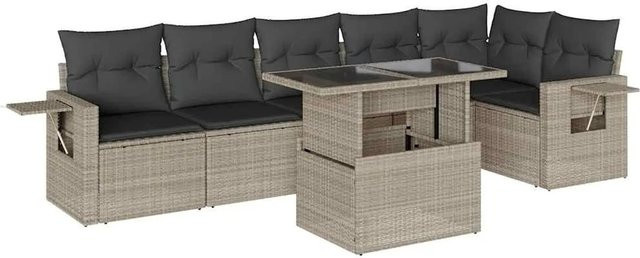 vidaXL 7-tlg. Garten-Sofagarnitur in L-Form aus Poly Rattan mit Kissen und Couchtisch, Anthrazit/Grau - Bild 1
