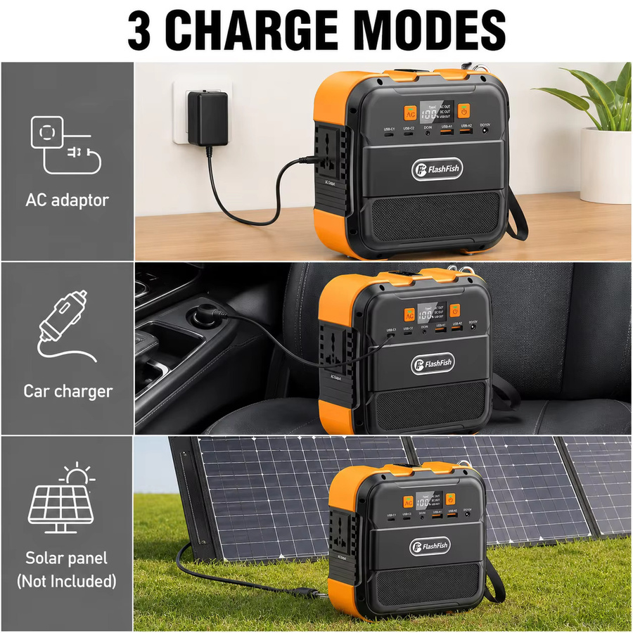 Tragbare Powerstation FlashFish A101 Solargenerator mit 120W Spitzenleistung, 98Wh Kapazität und Mehrfach-Ausgangsanschlüssen in Schwarz-Orange - Bild 6