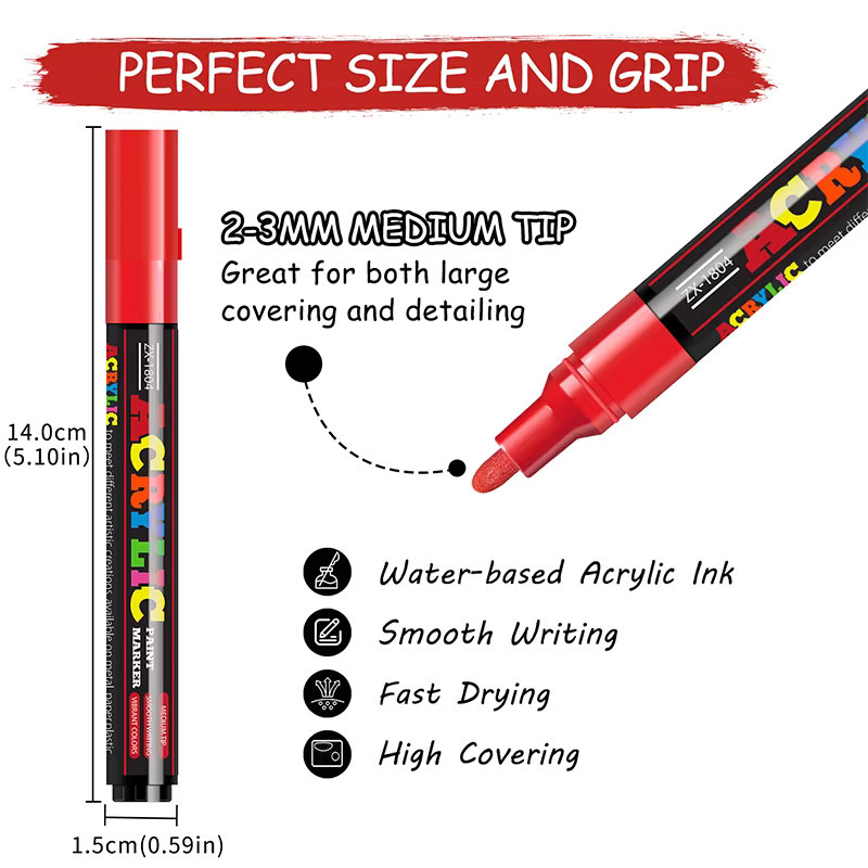 Farbiges Acryl-Marker-Set mit mittlerer Spitze 2-3mm für Steinmalerei und Dekorationen in Multicolour - Bild 2