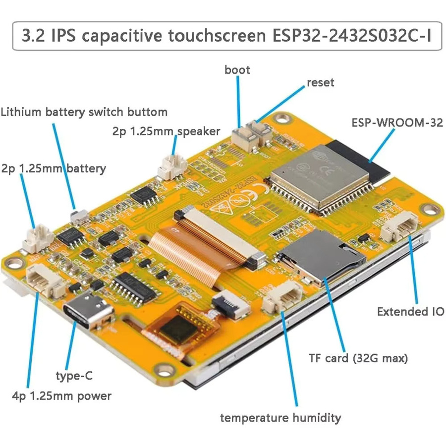 Wishiot ESP32-2432S032C-I Smart Display Board mit 3,2 Zoll IPS TFT LCD ST7789 Kapazitivem Touchscreen, WiFi und Bluetooth - Bild 2