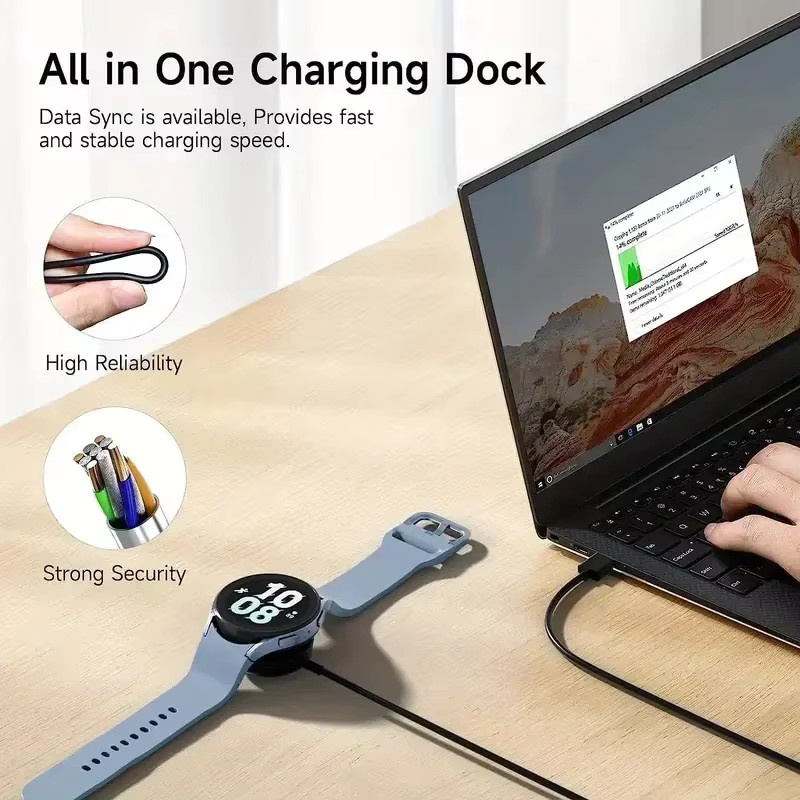 Uhrenladegerät für Samsung Galaxy Watch 5 Pro, 4, 3 Active, 2, 1 und Gear Sport/S3, tragbare Ladestation mit USB-C, Schwarz - Bild 2