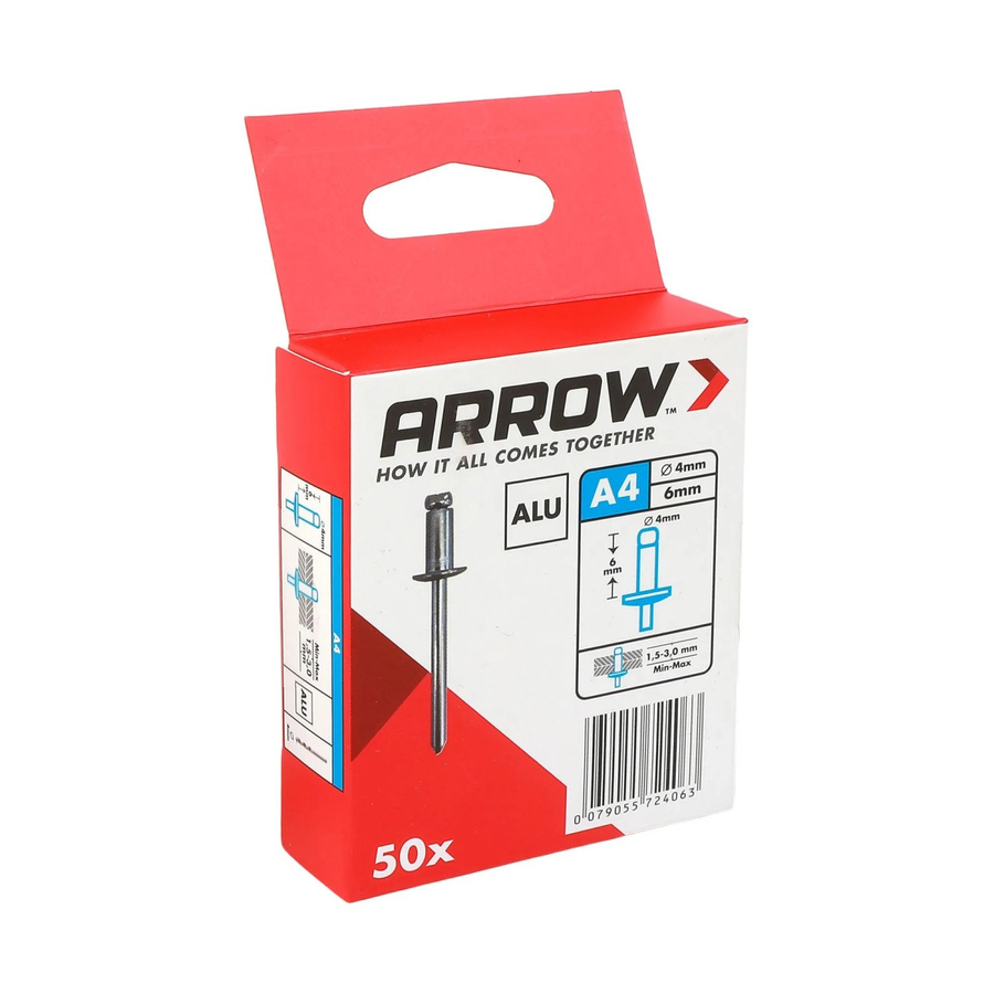 Arrow Blindniete aus Aluminium in Silber, Durchmesser: 4 mm, Länge: 6 mm, 50 Stück - Bild 2