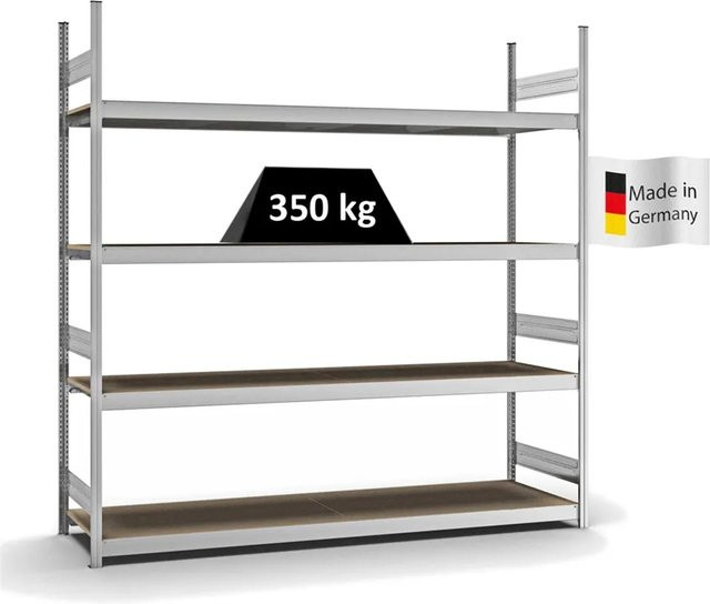 PROREGAL Weitspannregal Stecksystem T-Profil in Silber mit 4 Ebenen aus Spanplatten, H x B x T: 250 x 250 x 60 cm - Bild 1