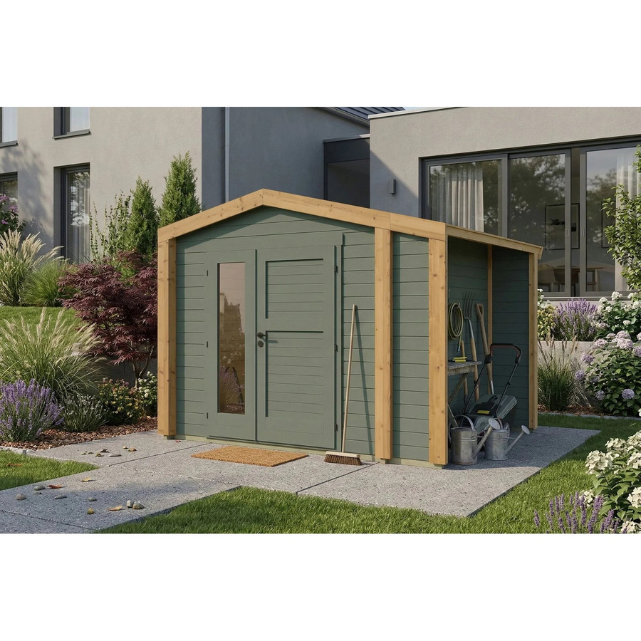 Weka Holz-Gartenhaus Killarney mit Satteldach in Grau-Grün lasiert, B: 311 cm, T: 263 cm, H: 241 cm - Bild 2