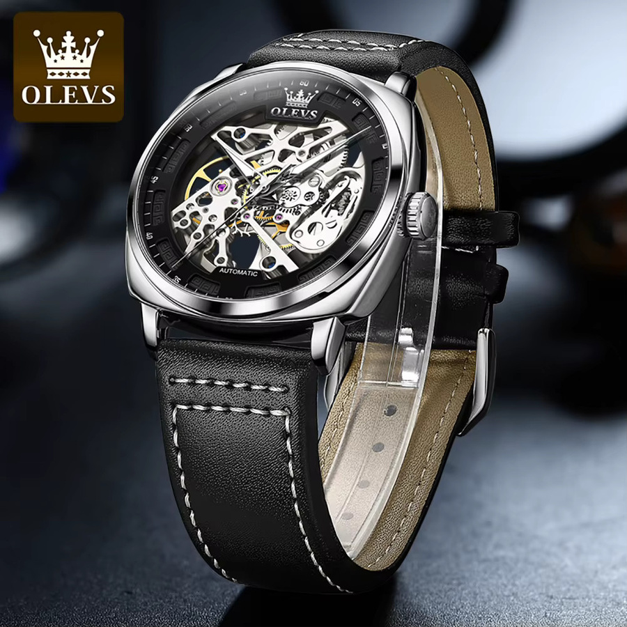 OLEVS Automatikuhr, Lederarmband, Schwarz, Herren - Bild 2