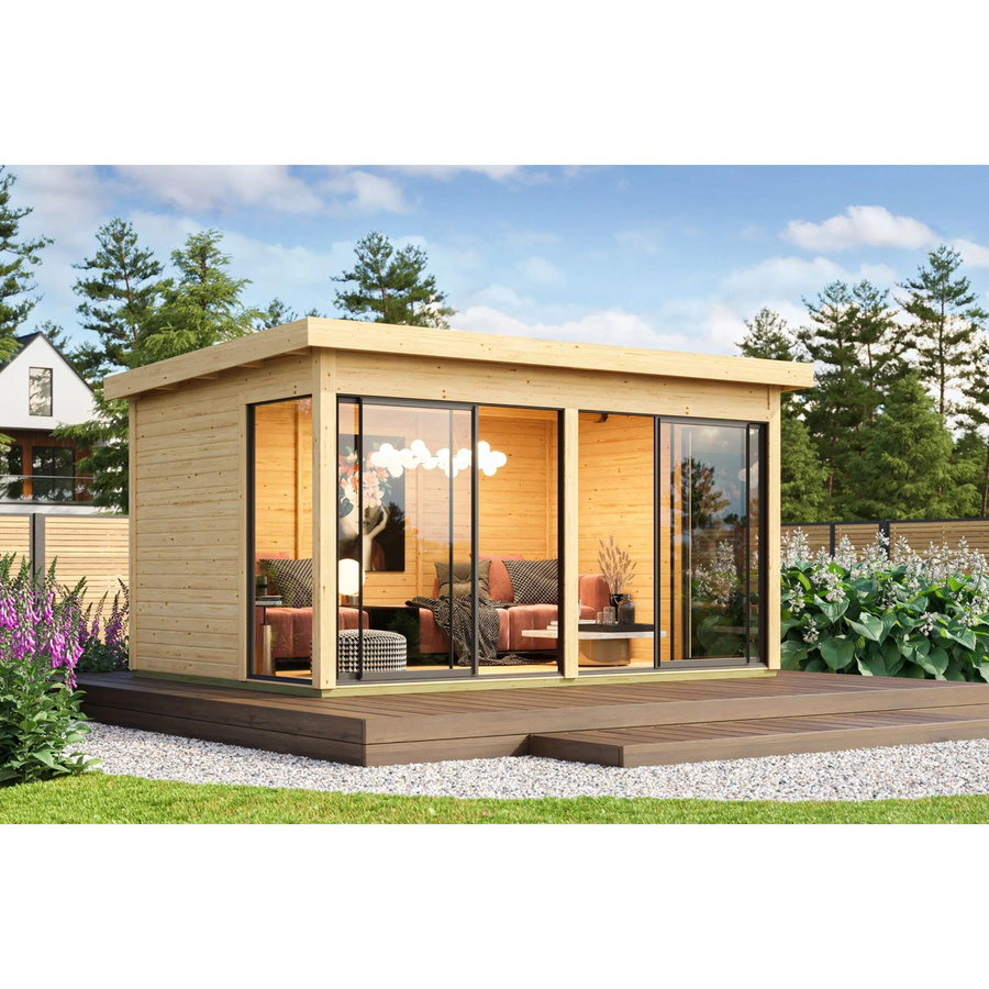 Karibu Holz-Gartenhaus Designhaus mit Pultdach, Unbehandelt, Braun, B: 433 cm, T: 308 cm, H: 253 cm - Bild 2