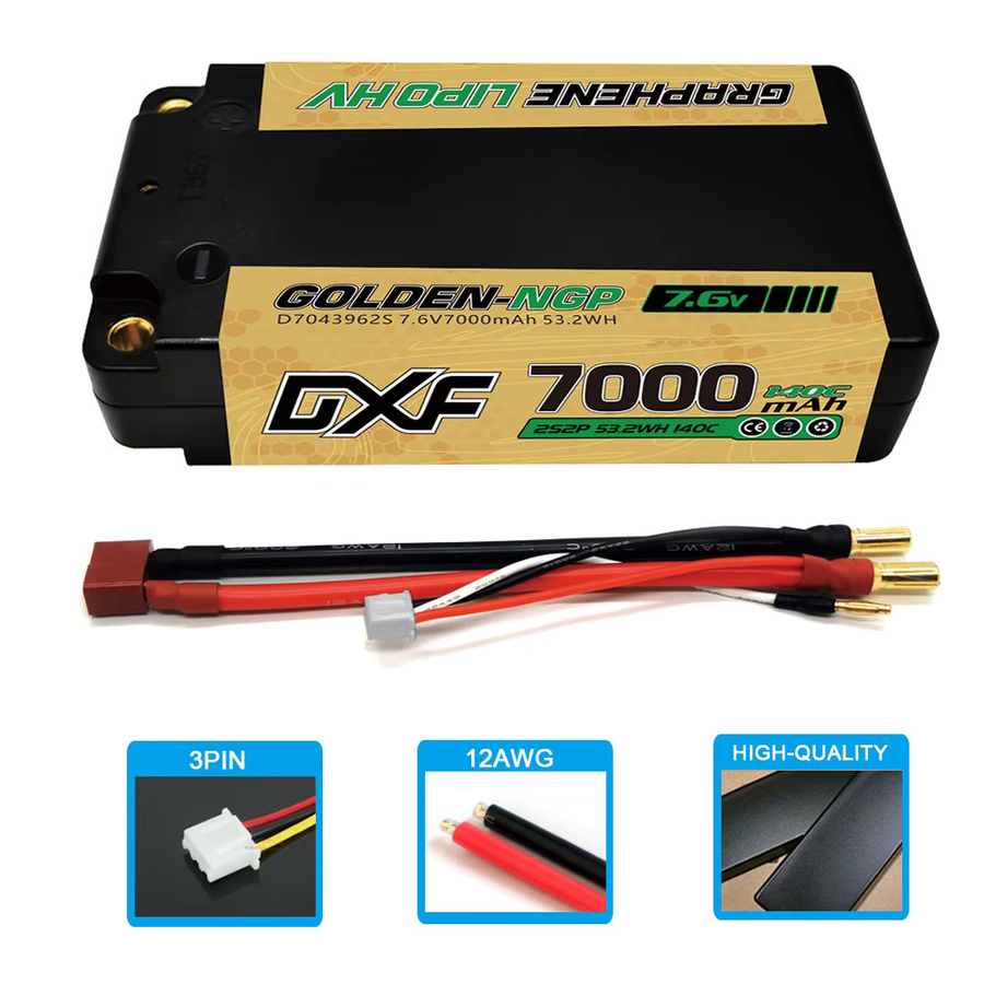 DXF 2S Shorty Lipo Akku 7,6V 140C 7000mAh 5mm T Plug Hardcase - Bild 5